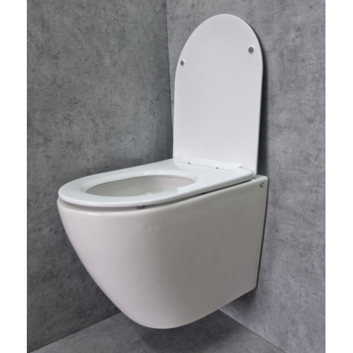 Унитаз подвесной Ceramalux N белый, недорогие, безободковые, сиденье с микролифтом  - фото 5