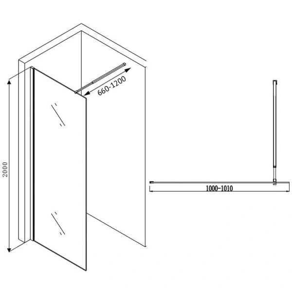 Душевая перегородка Abber Immer Offen 100 см профиль черный, современные, hi-tech - фото 2