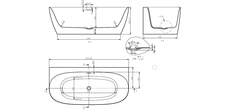 Ванна акриловая Art&Max Milan AM-MIL-1700-800, 170 x 80 см, слив-перелив в комплекте, белый - фото 4