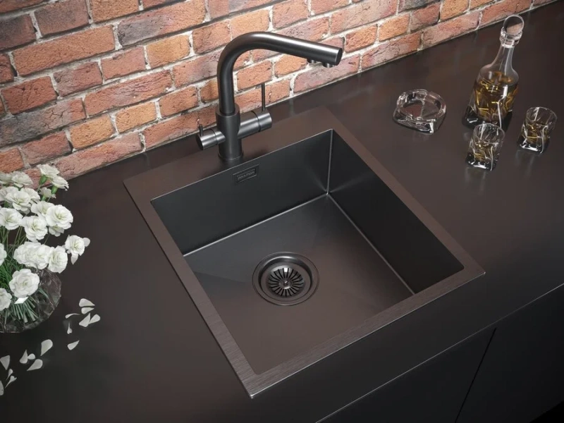 Мойка для кухни Paulmark Neckar 45 см вороненая сталь, прямоугольной формы - фото 4