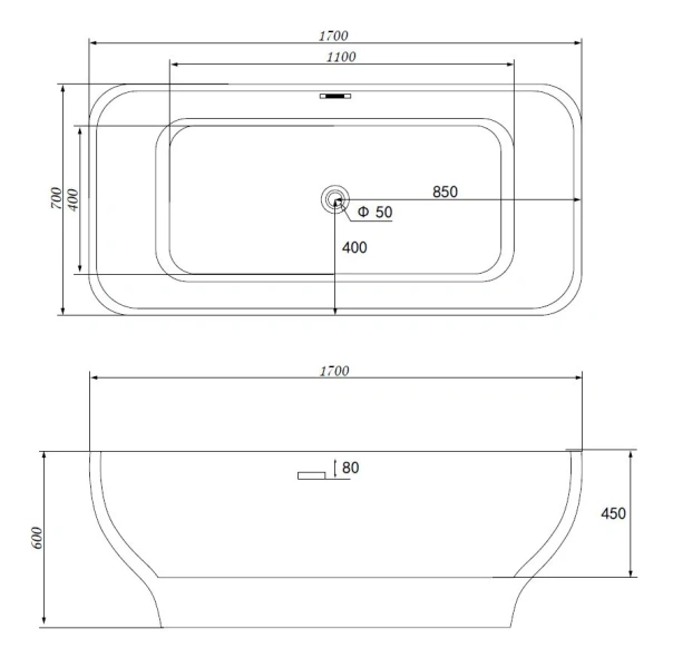 Акриловая ванна Abber 170х70 см отдельностоящая, 170x70 см - фото 4