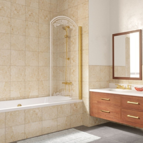 Душевая шторка на ванную стекло стекло прозрачное рисунок матовый Vegas-glass EV arc 0075 B2 R, хромированный профиль, бронзовый профиль, золотой профиль, матовый профиль - фото 3