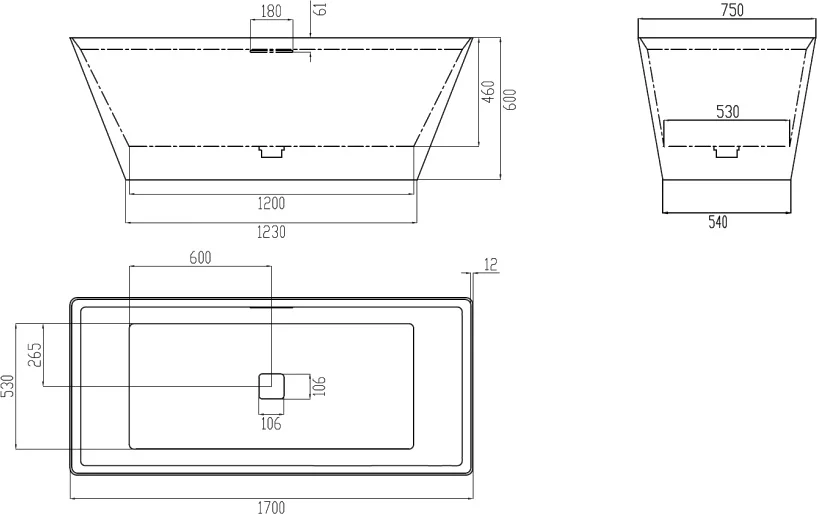 Ванна из искусственного камня Abber Berlin 170x75 см серая, отдельностоящие - фото 7