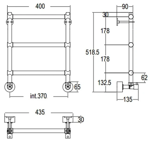 Полотенцесушитель водяной цвет:хром Margaroli 370-440, с нижним подключением - фото 2