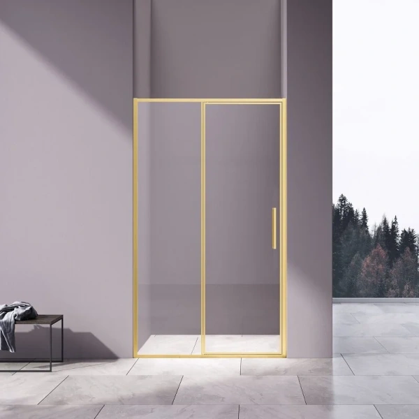 Душевая дверь в нишу Vincea Slim 120 см профиль золото стекло прозрачное - фото 1