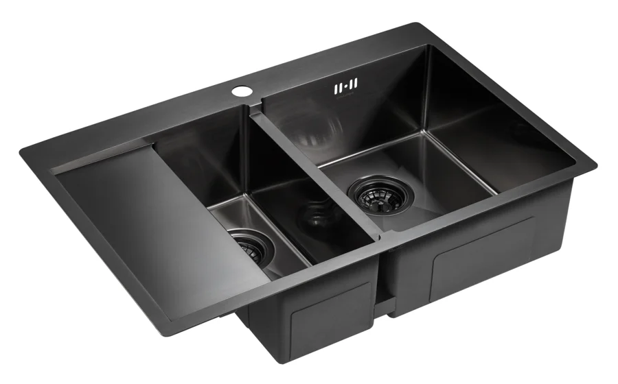 Мойка для кухни Paulmark Liga 78 см вороненая сталь, правосторонняя, с крылом - фото 6