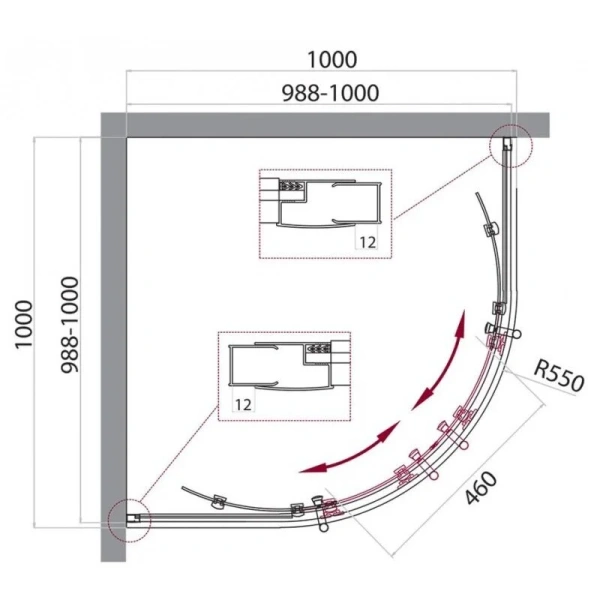 Душевой уголок BelBagno Uno-195 100х100 см профиль черный матовый - фото 2