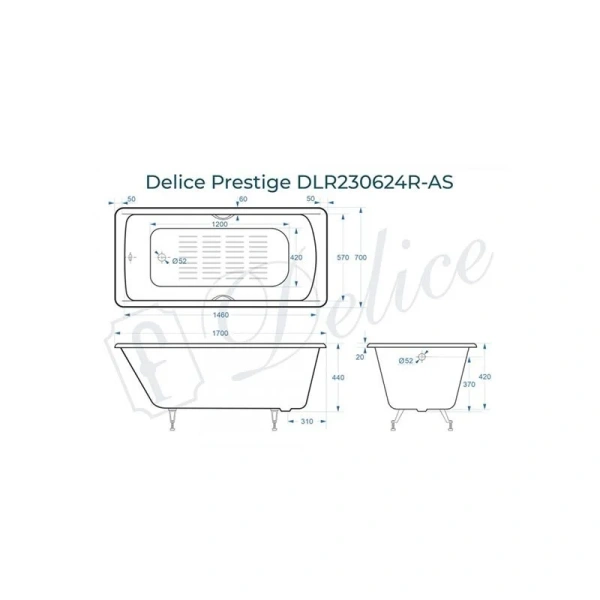 Ванна чугунная Delice Prestige 170х70 см белая, чугунные - фото 2