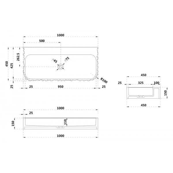 Раковина Abber Stein 100 см белая матовая - фото 2