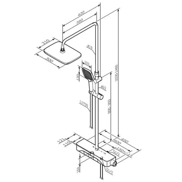 Душевая стойка Am.Pm Func F078F7 с полкой - фото 2