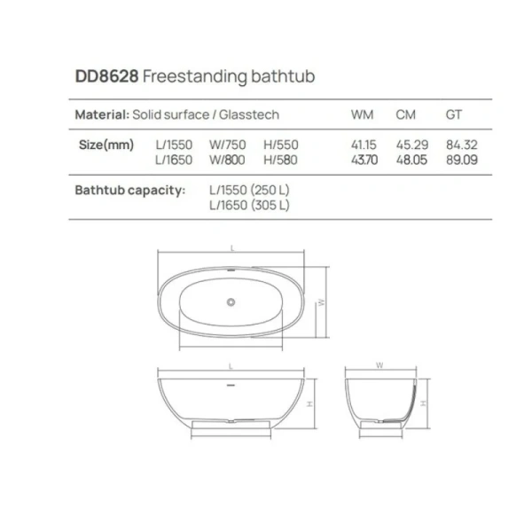Ванна DEA Design Nature DD8628 1650 R6, 165 х 80 см, полиэфирная смола, цвет classic green - фото 2