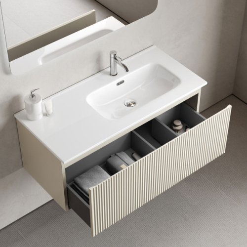 Тумба под раковину подвесная Sancos Snob R 1.0 100 см правая beige soft, подвесная, пристенная - фото 4