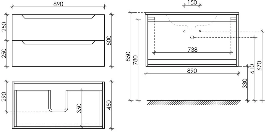 Тумба с раковиной подвесная Sancos Norma 2.0 NR2.090W 90 см с ящиками - фото 2