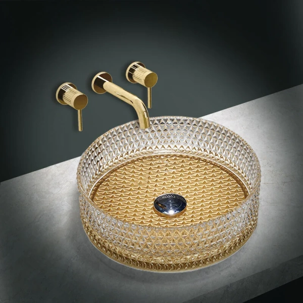 Раковина Vincea 40 см золото/прозрачная, накладные (на столешницу), пристенные - фото 3