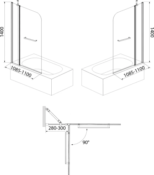 Шторка для ванны IDDIS Ray 110х140 см глянцевый алюминиевый профиль, прозрачные - фото 7