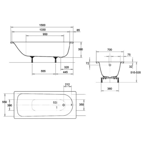 Ванна стальная Kaldewei Eurowa mod. 310-1 150х70 см белая, прямоугольные - фото 5