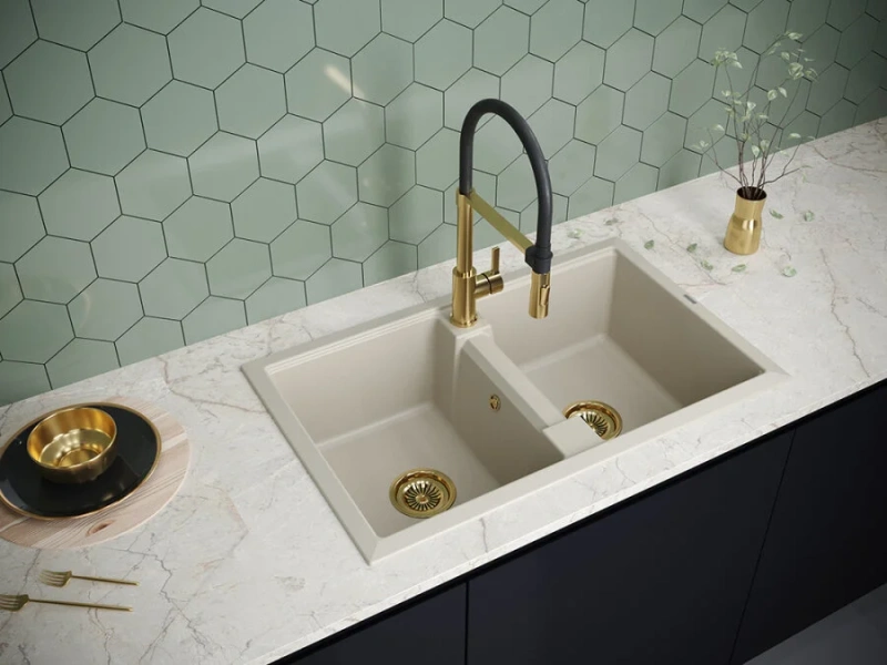 Мойка для кухни Paulmark Zwilling 81 см бежевая, прямоугольной формы - фото 4