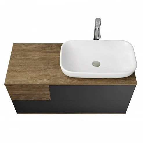 Тумба под раковину подвесная Акватон Терра 105 см дуб кантри/антрацит, современная, hi-tech, лофт - фото 3