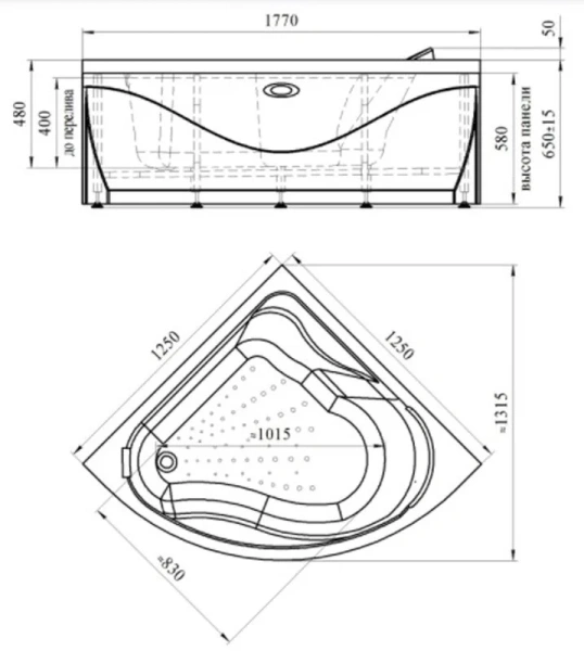Акриловая ванна Радомир Альтея 2-78-0-0-1-219, 125 x 125 см, с фронтальной панелью и каркасом - фото 2