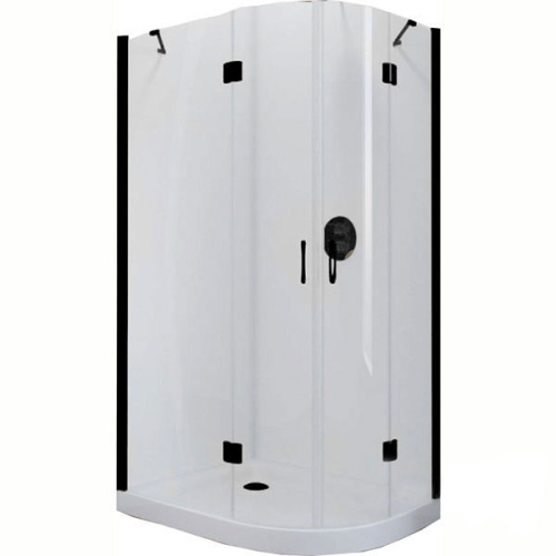 Душевой уголок Vegas-Glass AFS-F 120x90 см профиль черный матовый стекло шиншилла левый - фото 1