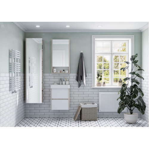 Шкаф-пенал подвесной Акватон Сканди 40 см белый глянцевый/дуб верона, современные, hi-tech - фото 5