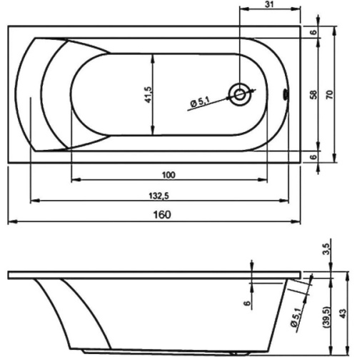 Ванна акриловая Riho Miami 160х70 см без гидромассажа - фото 3