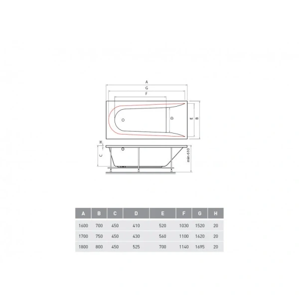 Ванна акриловая Vayer Boomerang 160.070.045.1-1.0.0.0, 160 х 70 см, прямоугольные - фото 5