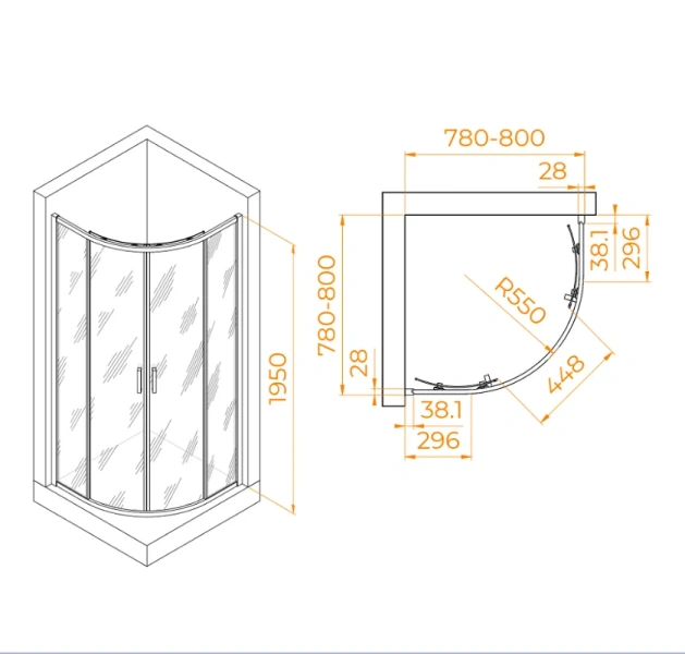 Душевой уголок RGW Passage PA-52 03085288-1 80х80 см раздвижные двери, полукруглые, четверть круга - фото 2