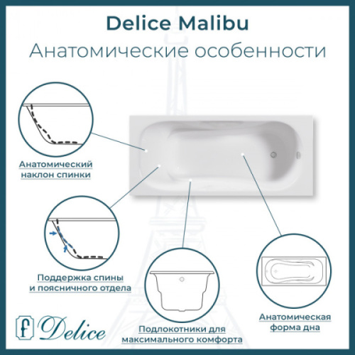 Ванна чугунная Delice Malibu DLR230609R-AS 170x75 пристенная - фото 3