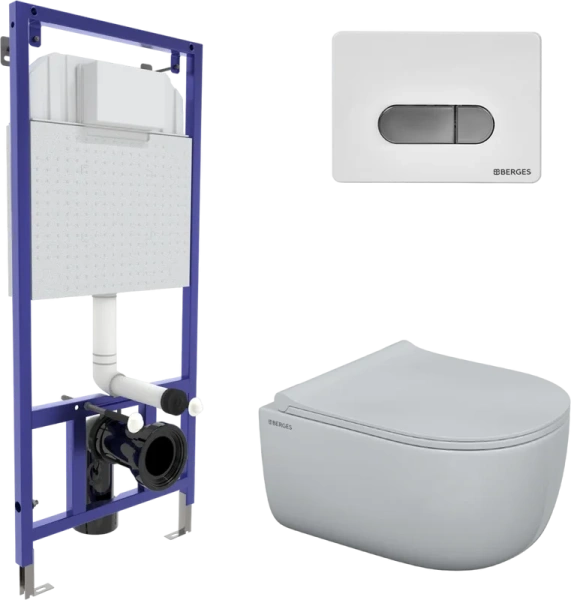 Унитаз с инсталляцией BERGES Ego кнопка хром/белая - фото 1