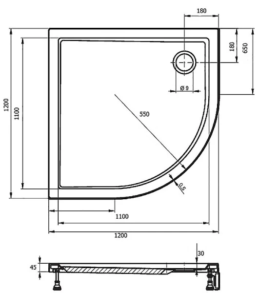 Душевой поддон акриловый с панелью R55 Riho Davos 289 120x120 см - фото 3