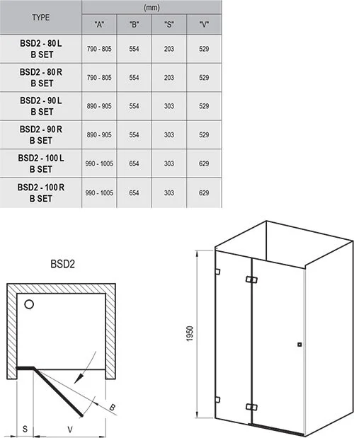 Душевая дверь, профиль хром, стекло прозрачное, Ravak Brilliant BSD2-100 A-R 0UPAAA00Z1, в наличии index_3 - фото 8