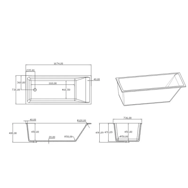 Акриловая ванна Timo ANNELI1675, 170 х 75 см, цвет белый - фото 2