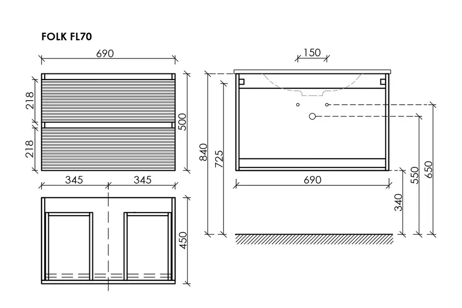 Тумба под раковину подвесная Sancos Folk 70 см белая, по запросу - фото 2