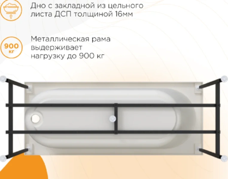 Гидромассажная ванна Радомир Вальс 1-79-2-0-0-336, 170 х 70 см, рама-подставка, фронтальная панель, слив-перелив, гидромассаж Стандарт хром пневмокнопка, массаж спины и ступней, белая - фото 2