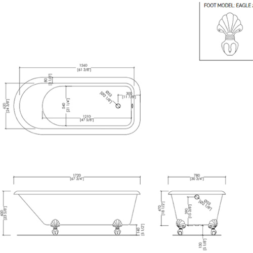 Ванна чугунная Devon&Devon Kensington 172 - фото 4