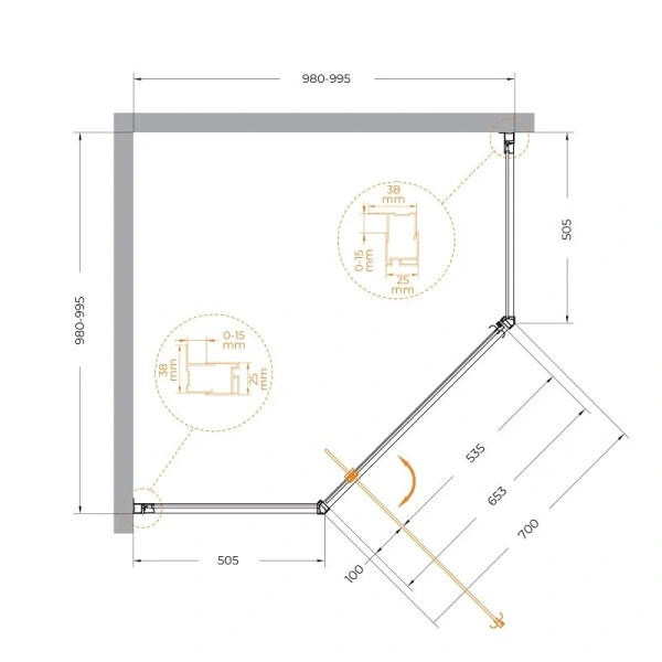 Душевой уголок Cezares Eco 100x100 см без поддона стекло прозрачное - фото 4