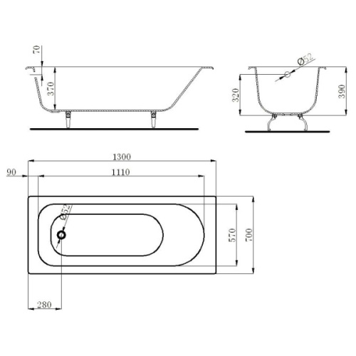 Ванна чугунная Byon B13 130x70 см без ручек, чугунные - фото 2