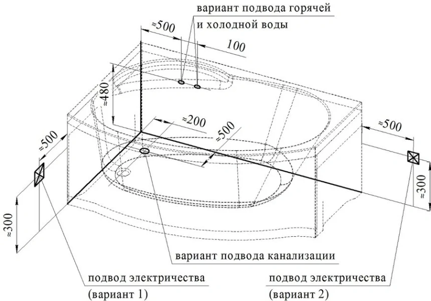 Гидромассажная ванна Радомир Монти 2-79-2-1-0-213/2-79-2-2-0-213, 150 х 105 см, L/R, рама-подставка, фронтальная панель, слив-перелив, гидромассаж Стандарт хром пневмокнопка, массаж спины и ступней, белая - фото 4