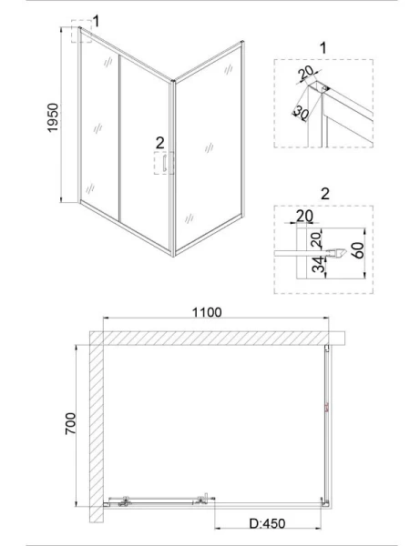 Душевая дверь в нишу Niagara Nova 110 см профиль хром, современные, hi-tech - фото 2