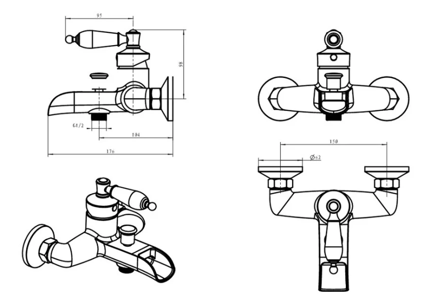 Смеситель для ванны Boheme Vogue золото, для ванны - фото 2