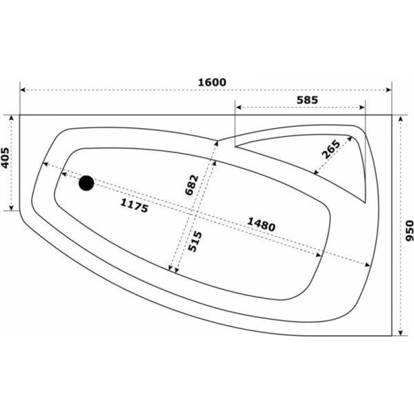 Ванна акриловая Bas Камея Pro, 160 х 95 см, с каркасом, левая/правая, цвет белый, В А0119/В А0120 - фото 2