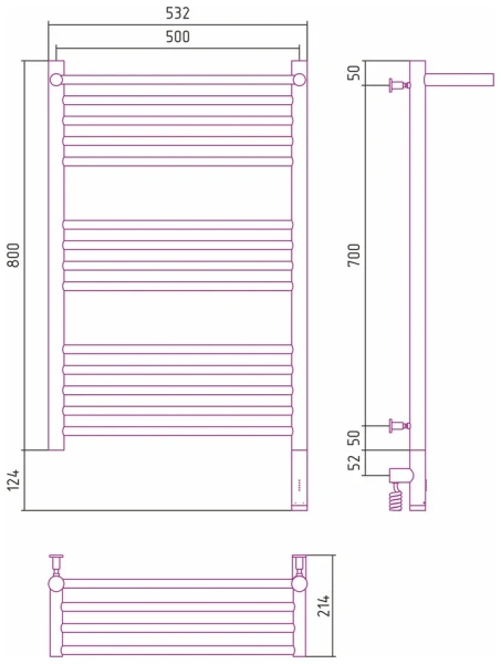 Полотенцесушитель электрический Сунержа Богема 3.0 50х80 см правый черный матовый, современные, hi-tech - фото 2