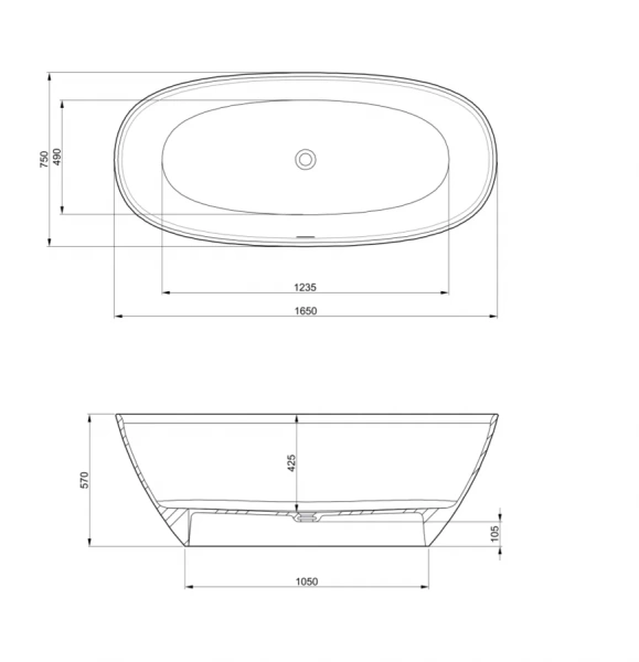 Ванна каменная Roca Ariana 165 х 75 см 248470000, литой мрамор Stonex, овальная, белая - фото 2