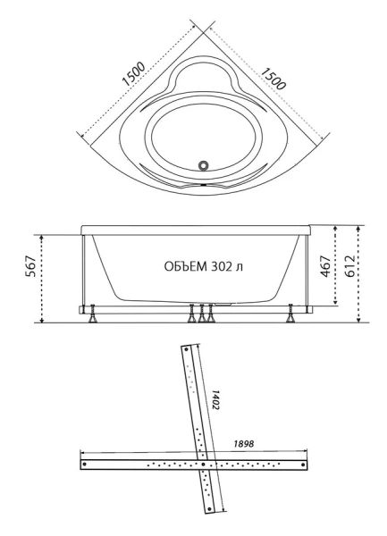 Акриловая ванна Triton Троя 150x150 см Щ0000045648 белая - фото 2