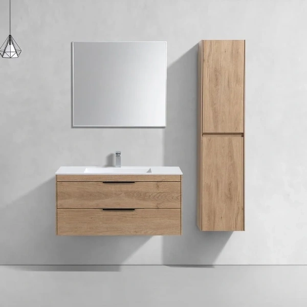 Тумба под раковину подвесная Vincea Chiara 2D 100 см 2 выкатных ящика, натуральный дуб, недорогo, комплект (набор) - фото 8