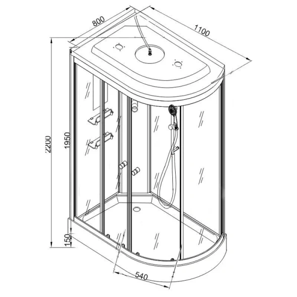 Душевая кабина Deto EM 110x80 см с радио правая, стеклянные, матовые, узорчатые - фото 7