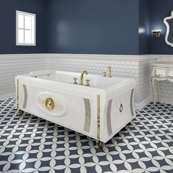 Акриловая ванна Fra Grande Русильон-Chrome 4-01-2-0-0-424, 180 x 90 см, рама-подставка на декоративных ножках, комплект панелей, подголовник, слив-перелив полуавтомат, 12 форсунок Релакс хром, контроллер 200, белая - фото 4