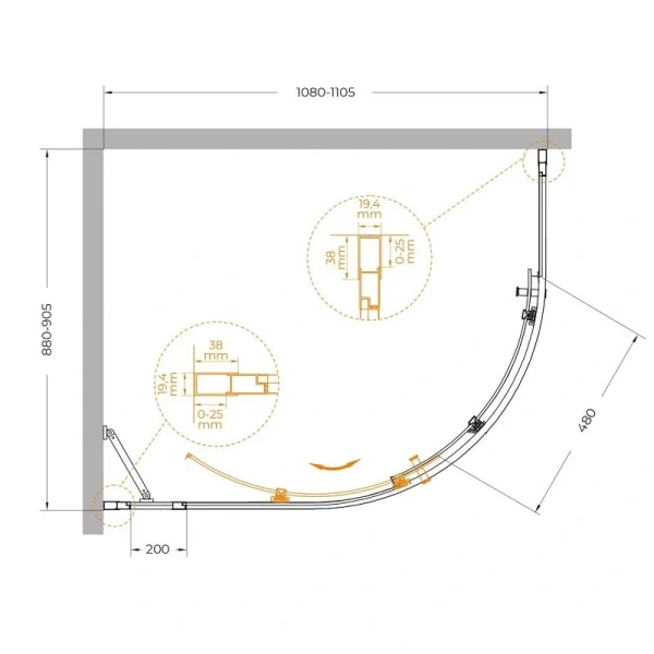 Душевой уголок Cezares Molveno 110х90 см прозрачное стекло профиль золото, асимметричные - фото 2