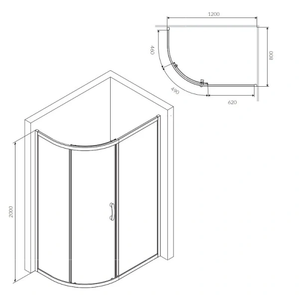 Душевой уголок Am.Pm Like 120x80 см стекло прозрачное, профиль матовый хром - фото 2